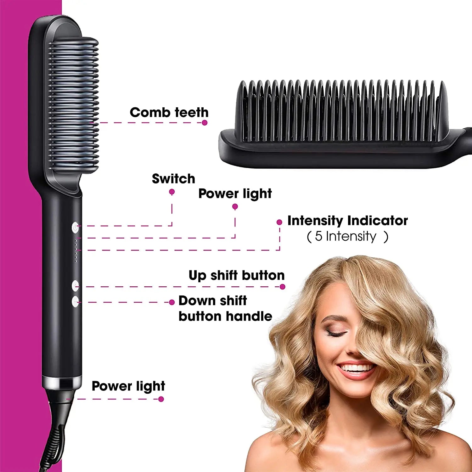 Venda quente Mini alisador de cabelo pente quente ferramentas de estilo de cabelo personalizado escova de cabelo pente alisador - Acaso Das Mulheres Modernas